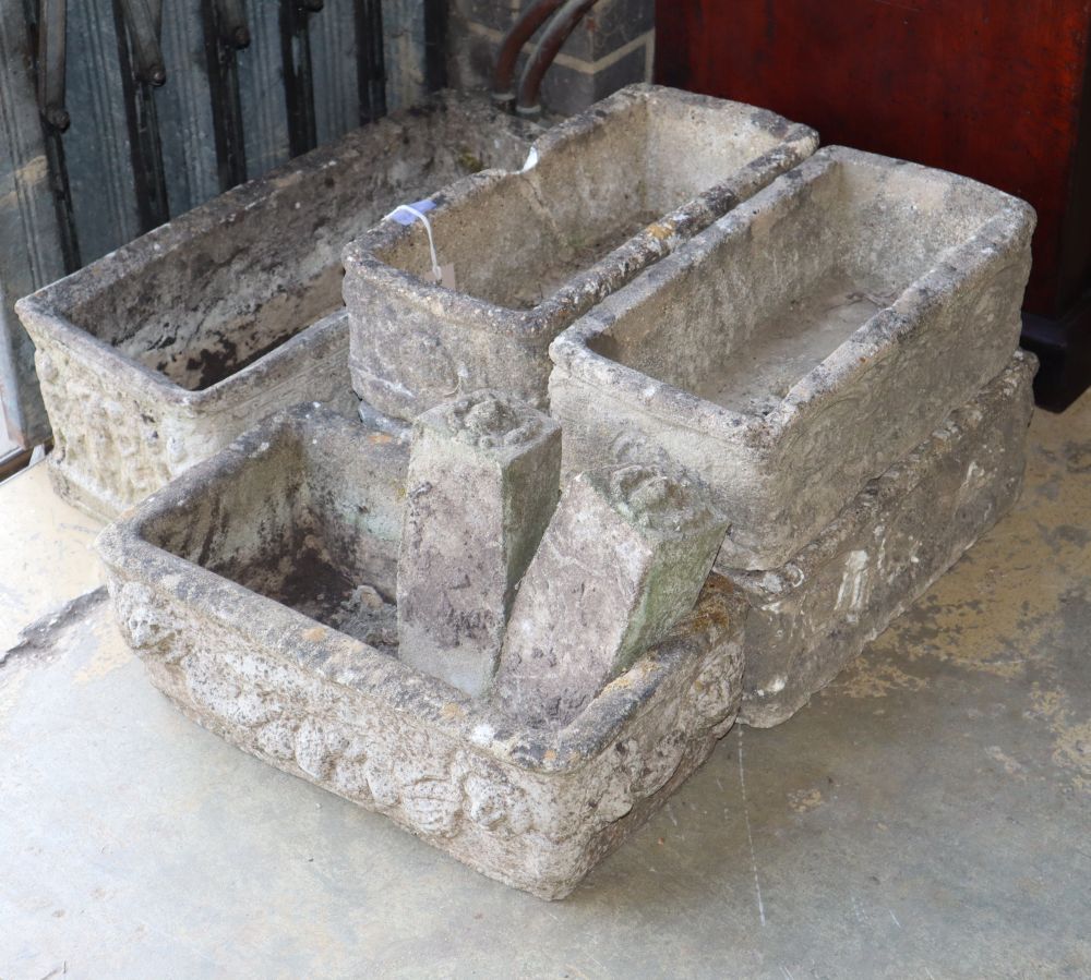 Six rectangular garden planters, largest W.59cm, D.25cm, H.22cm